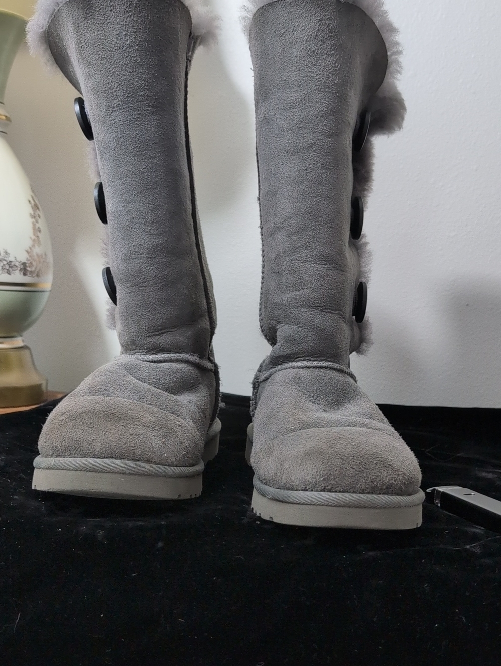 UGG Tall Button-Front Shearling Boots in Gray